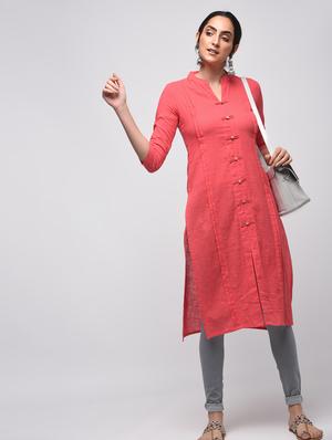 pintucks solid straight kurta - 15941154 - Standard Image - 4