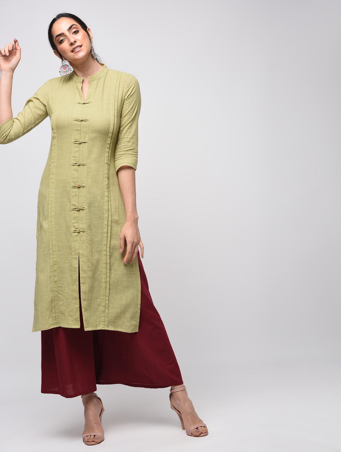 pintucks solid straight kurta - 15941155 - Zoom Image - 2