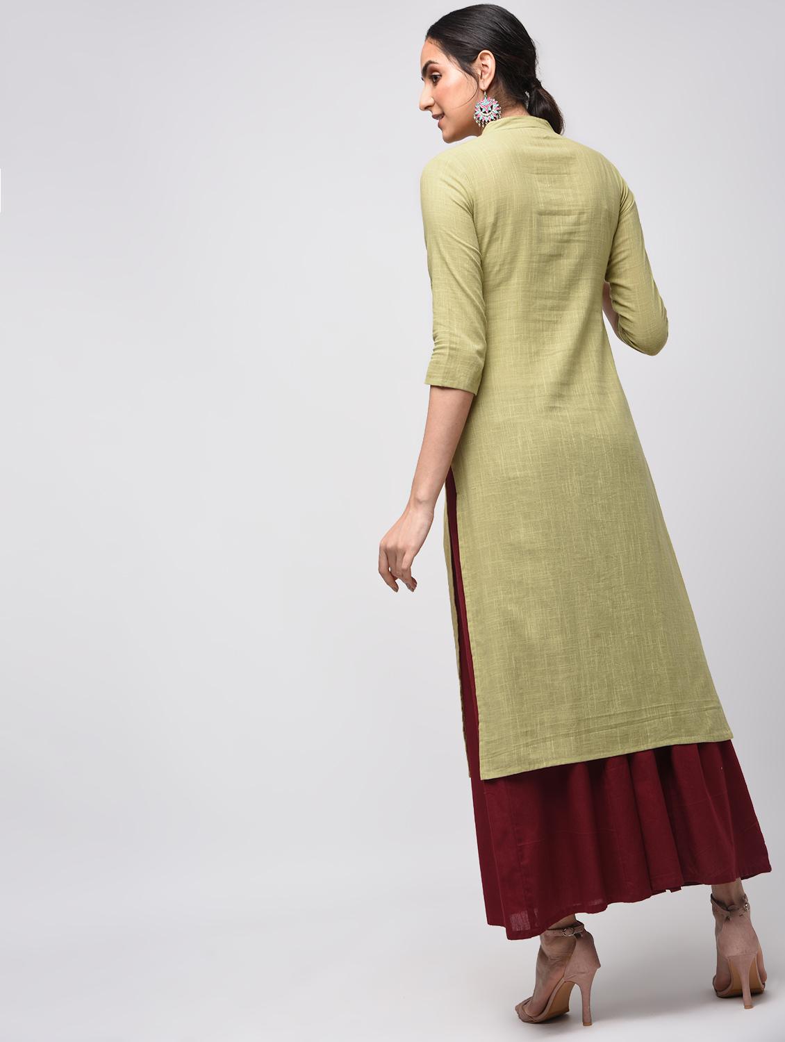 pintucks solid straight kurta - 15941155 - Zoom Image - 3