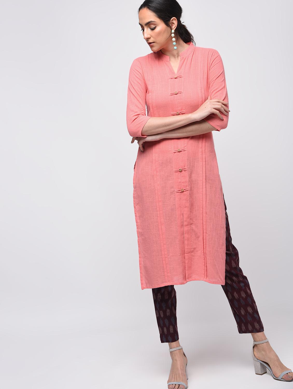 pintucks solid straight kurta - 15941156 - Zoom Image - 1