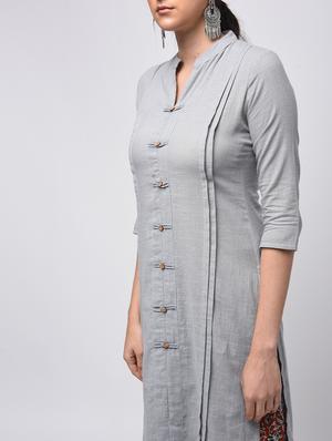 grey pintucks solid straight kurta - 15941159 - Standard Image - 5