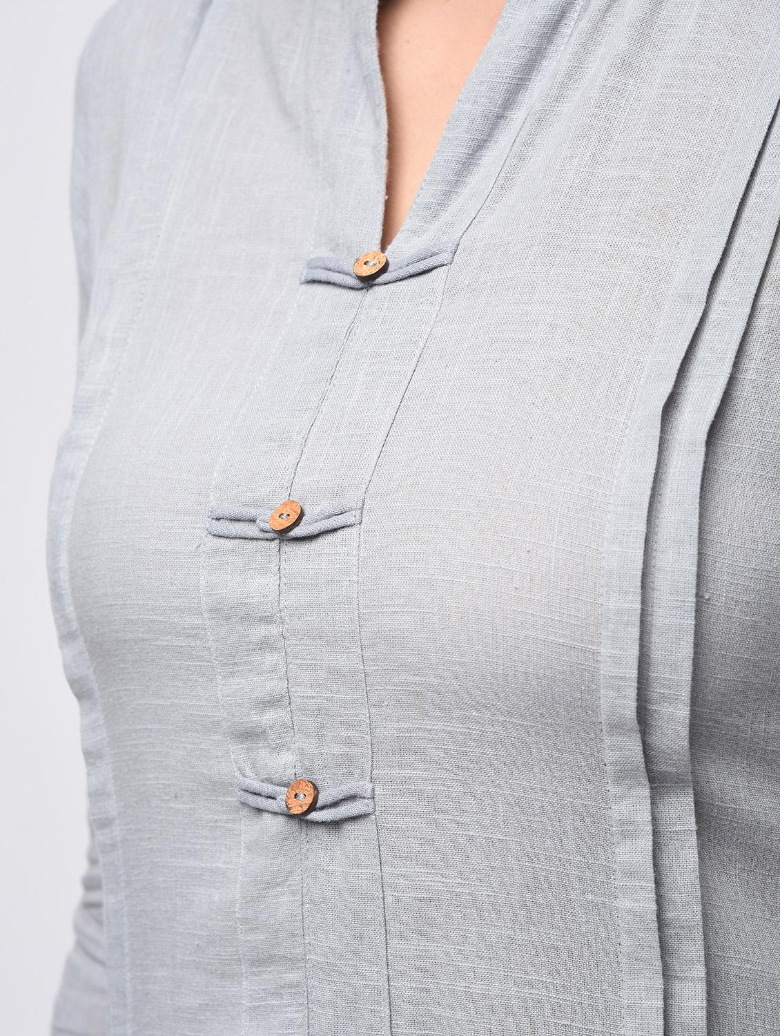 grey pintucks solid straight kurta - 15941159 - Zoom Image - 6