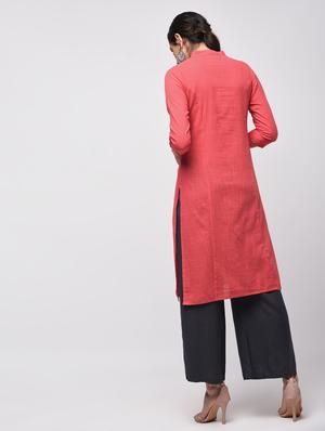 solid straight kurta with pocket - 15941161 - Standard Image - 3