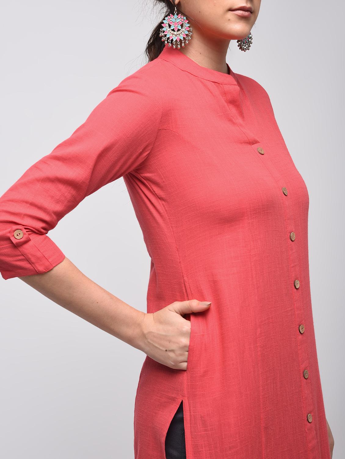 solid straight kurta with pocket - 15941161 - Zoom Image - 4