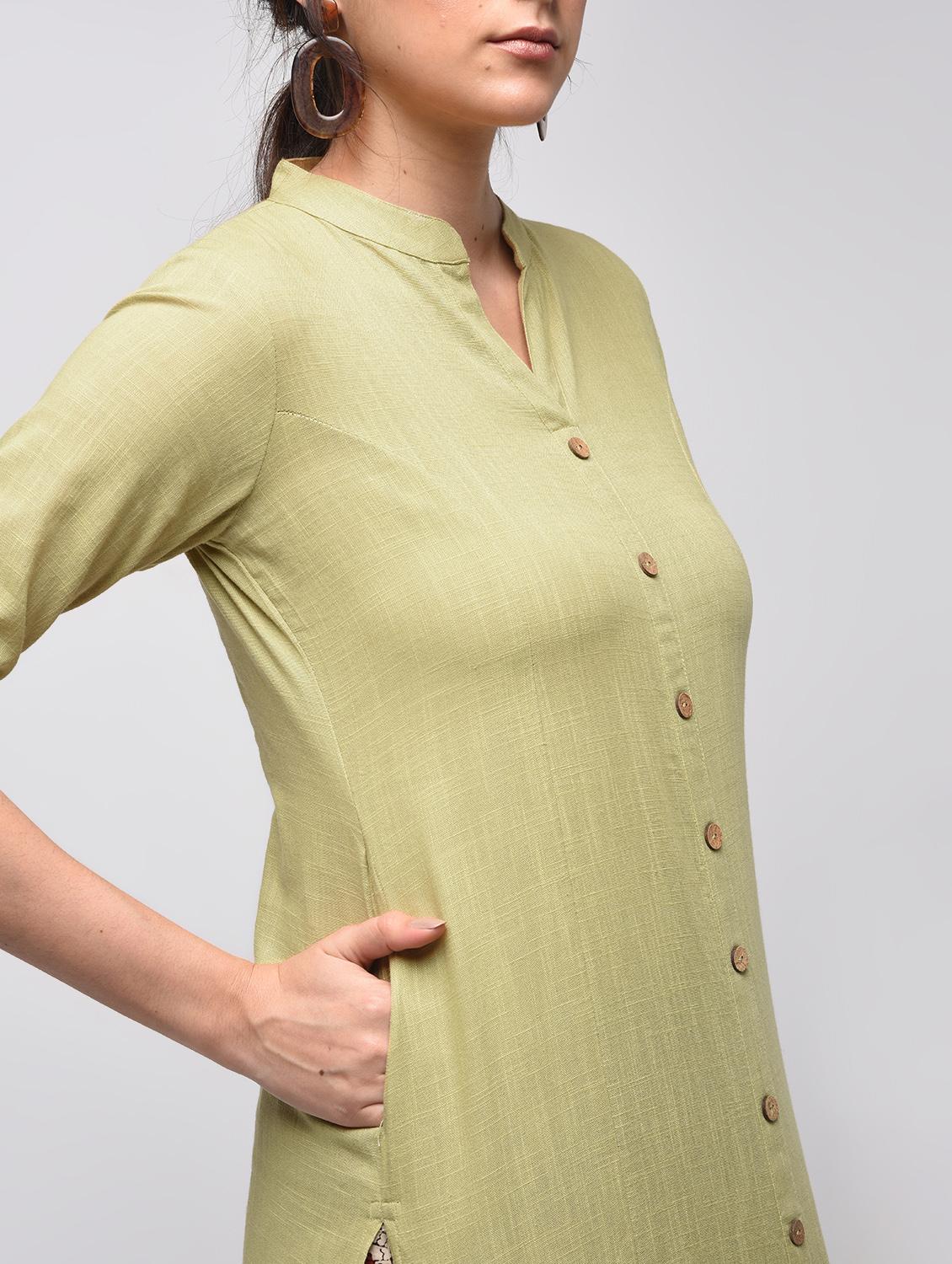 solid straight kurta with pocket - 15941162 - Zoom Image - 4