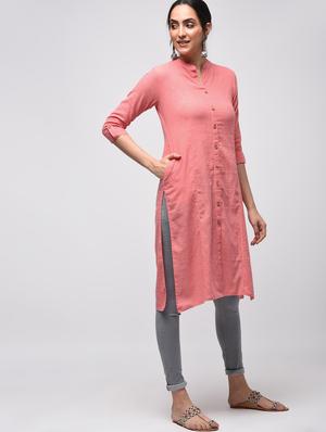 solid straight kurta with pocket - 15941163 - Standard Image - 2