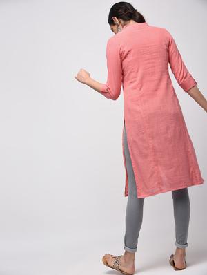 solid straight kurta with pocket - 15941163 - Standard Image - 3