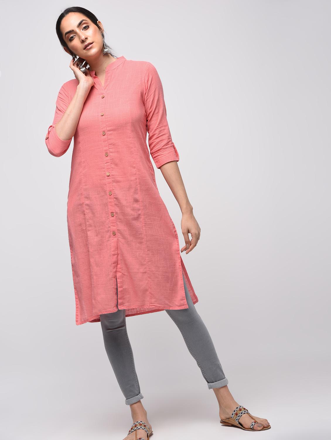 solid straight kurta with pocket - 15941163 - Zoom Image - 1