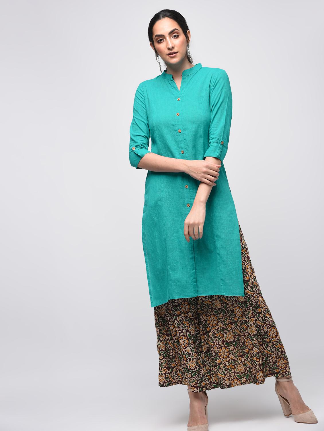 solid straight kurta with pocket - 15941164 - Zoom Image - 1