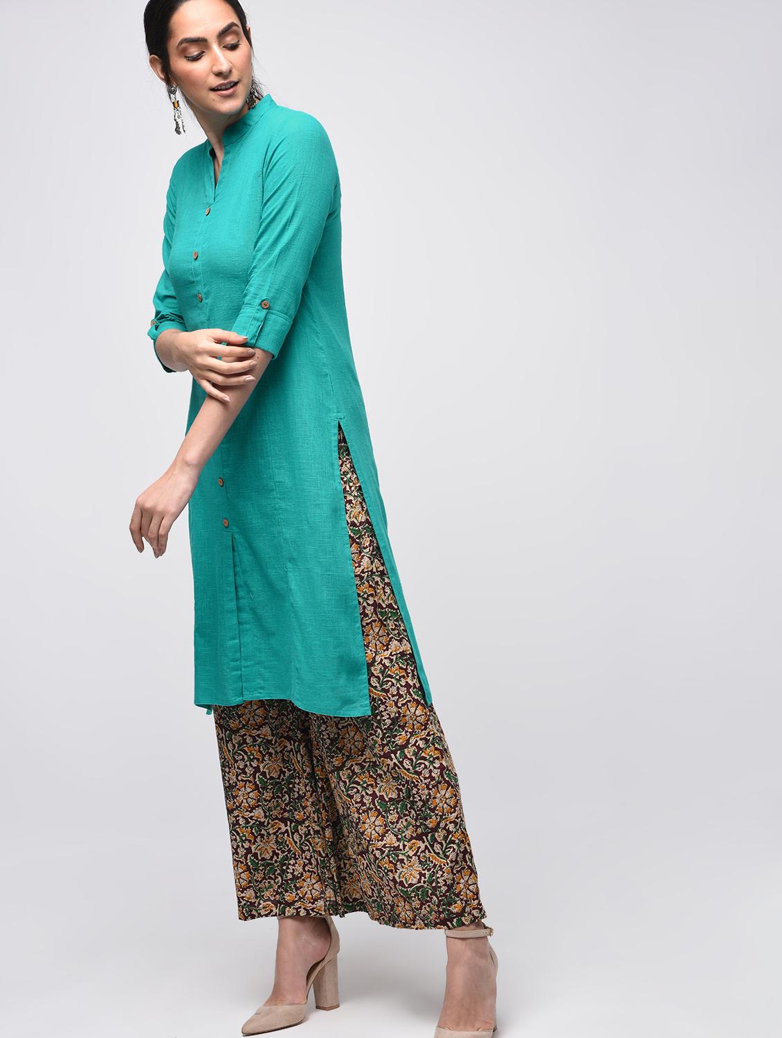 solid straight kurta with pocket - 15941164 - Zoom Image - 2