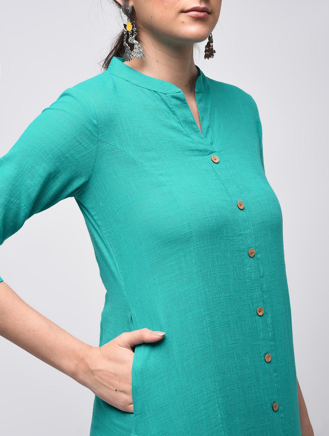solid straight kurta with pocket - 15941164 - Zoom Image - 5