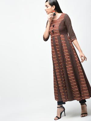 chevron printed anarkali kurta with tassels - 15941749 - Standard Image - 3