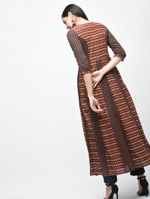 chevron printed anarkali kurta with tassels - 15941749 - Standard Image - 4
