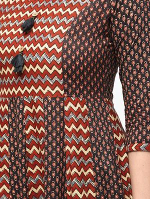 chevron printed anarkali kurta with tassels - 15941749 - Standard Image - 6