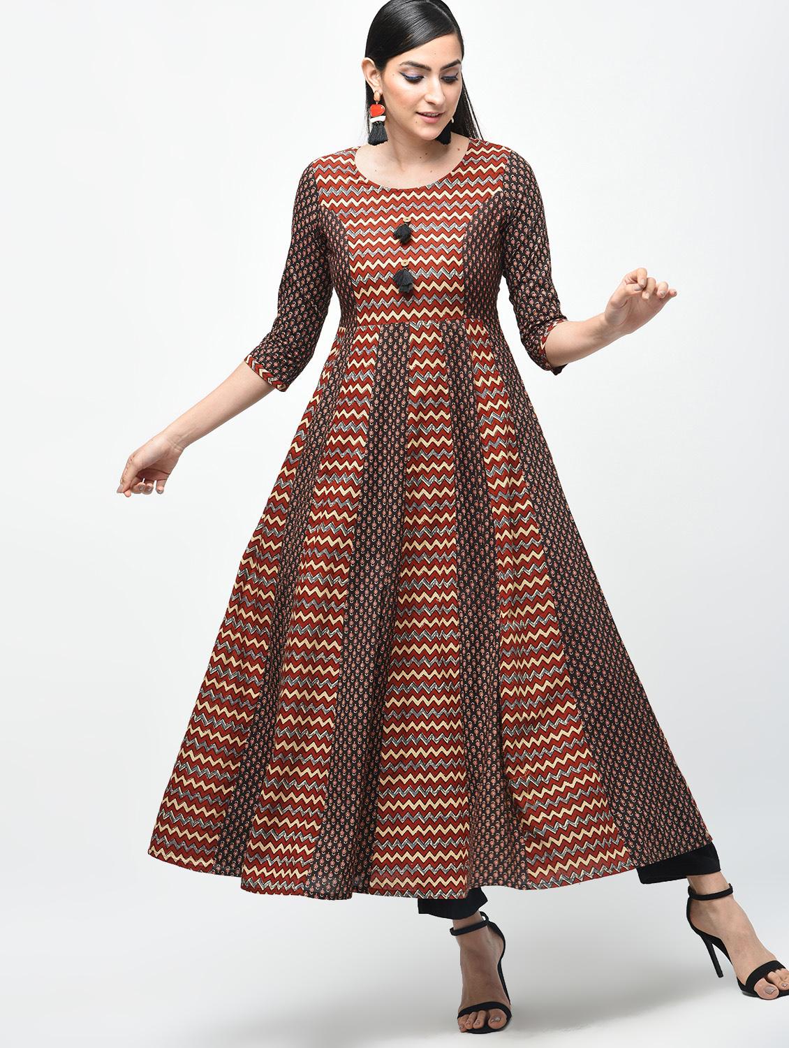 chevron printed anarkali kurta with tassels - 15941749 - Zoom Image - 2
