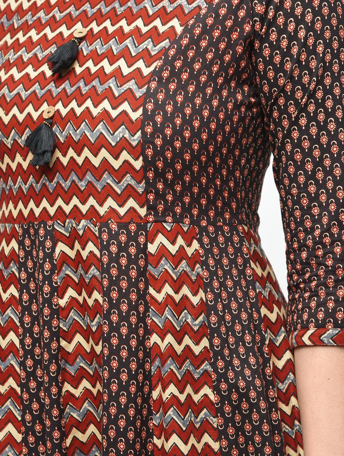 chevron printed anarkali kurta with tassels - 15941749 - Zoom Image - 6