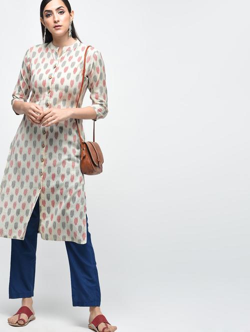 ikat printed straight kurta - 15941751 - Standard Image - 1