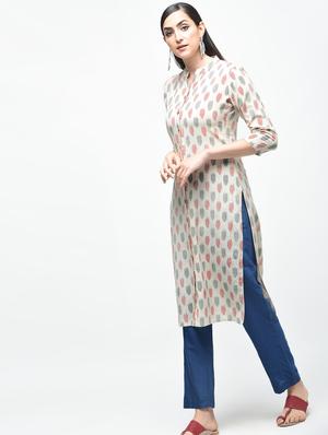 ikat printed straight kurta - 15941751 - Standard Image - 3