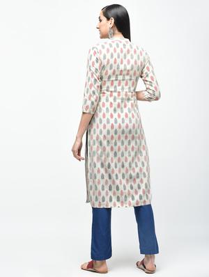 ikat printed straight kurta - 15941751 - Standard Image - 4