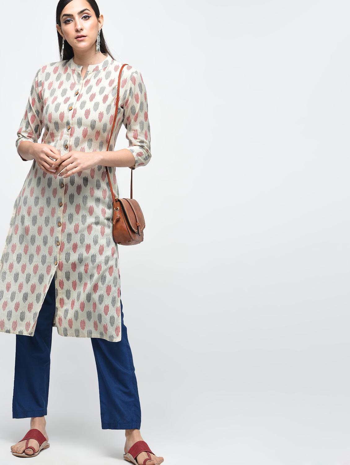 ikat printed straight kurta - 15941751 - Zoom Image - 1