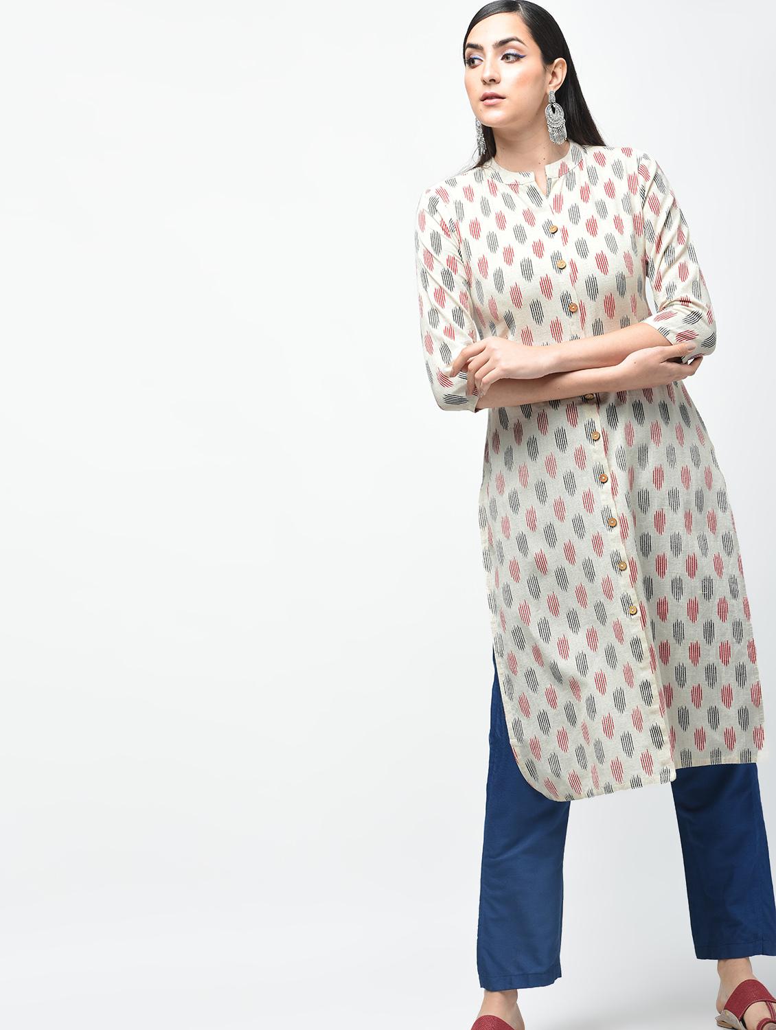 ikat printed straight kurta - 15941751 - Zoom Image - 2