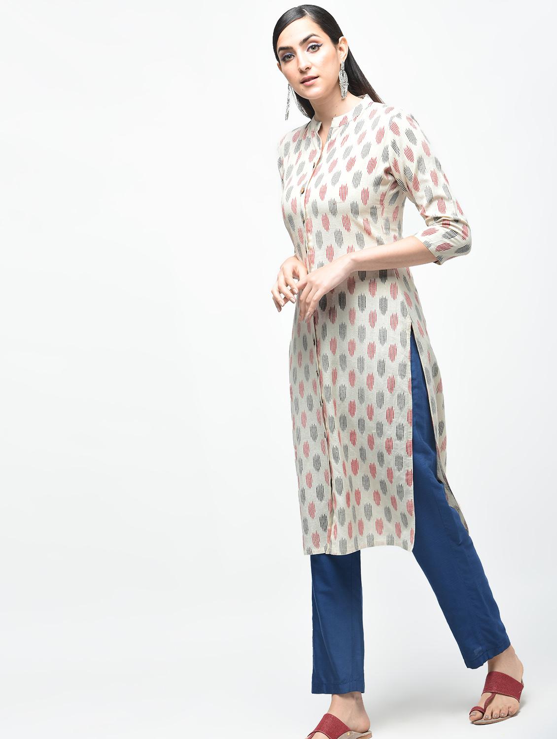 ikat printed straight kurta - 15941751 - Zoom Image - 3