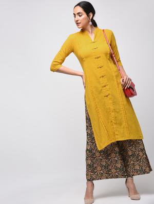mustard pintucks straight kurta - 15941752 - Standard Image - 4