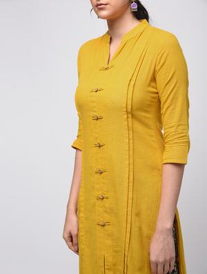 mustard pintucks straight kurta - 15941752 - Standard Image - 5