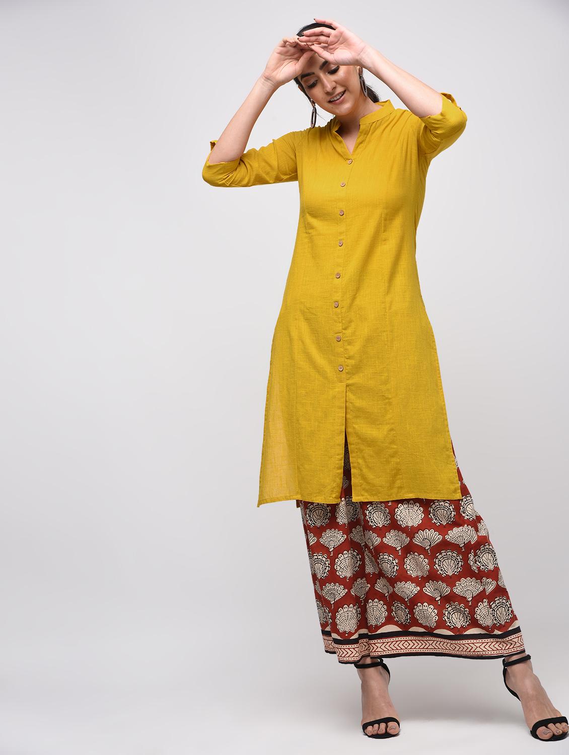 Mustard solid straight kurta - 15941753 - Zoom Image - 1