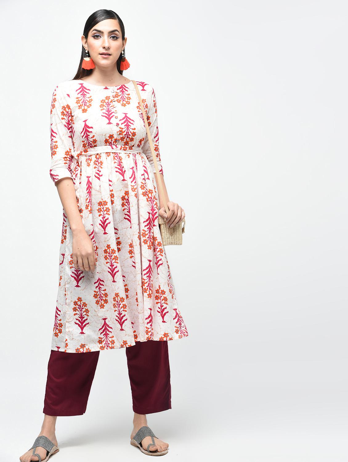 floral printed flared kurta - 15941754 - Zoom Image - 1