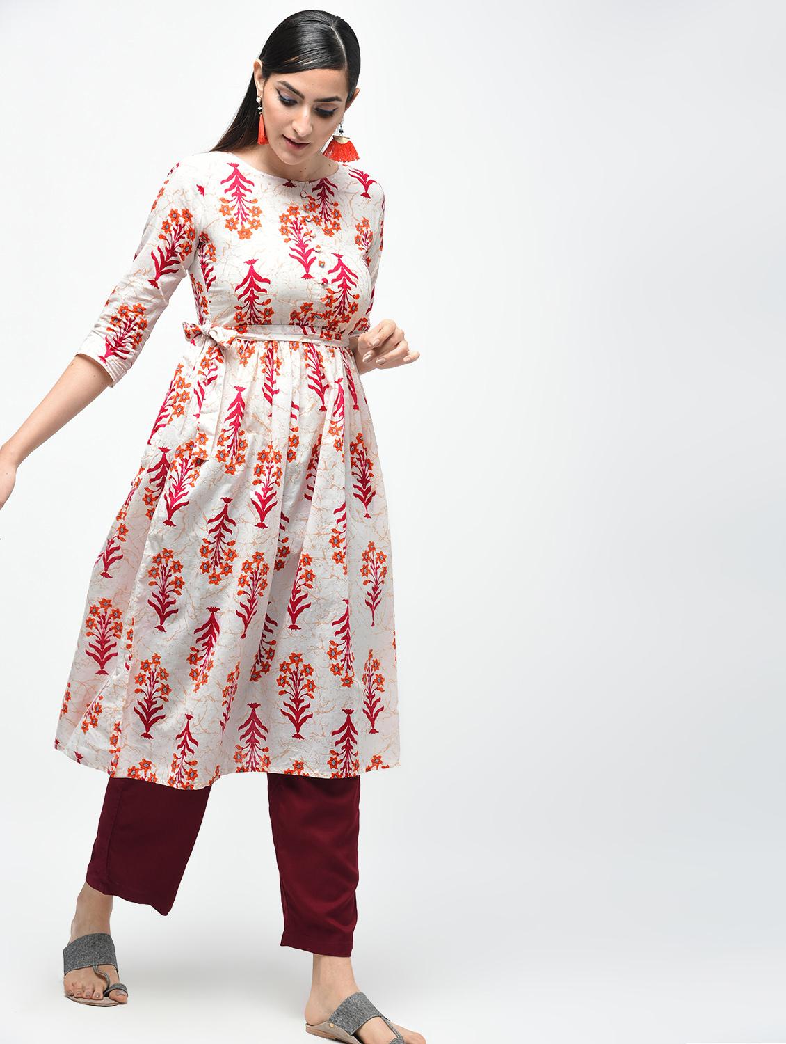 floral printed flared kurta - 15941754 - Zoom Image - 3