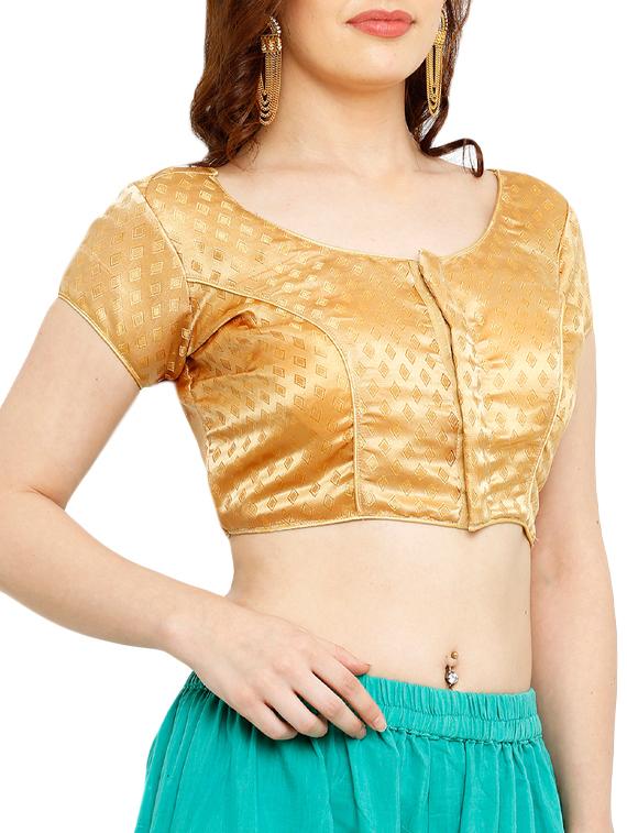 gold cotton blend brocade blouse - 15941800 - Zoom Image - 2