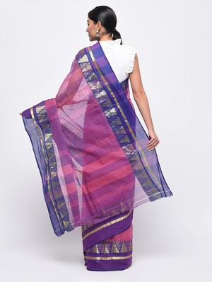 contrast zari border pink tant saree - 15942000 - Standard Image - 2