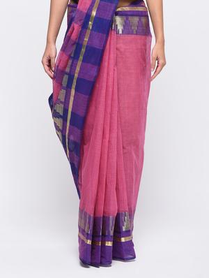 contrast zari border pink tant saree - 15942000 - Standard Image - 3