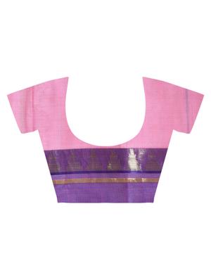 contrast zari border pink tant saree - 15942000 - Standard Image - 4