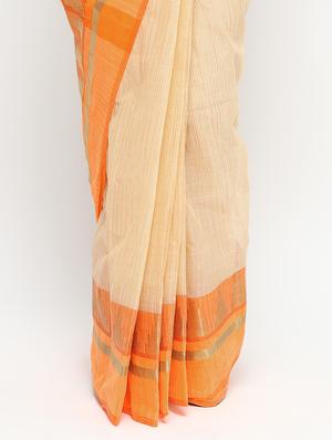checkered zari motif orange tant saree - 15942001 - Standard Image - 3
