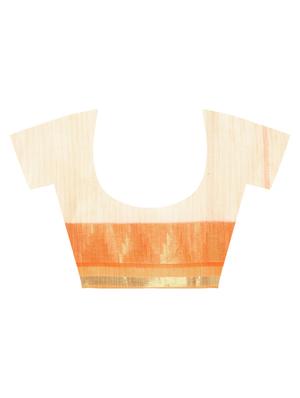 checkered zari motif orange tant saree - 15942001 - Standard Image - 4