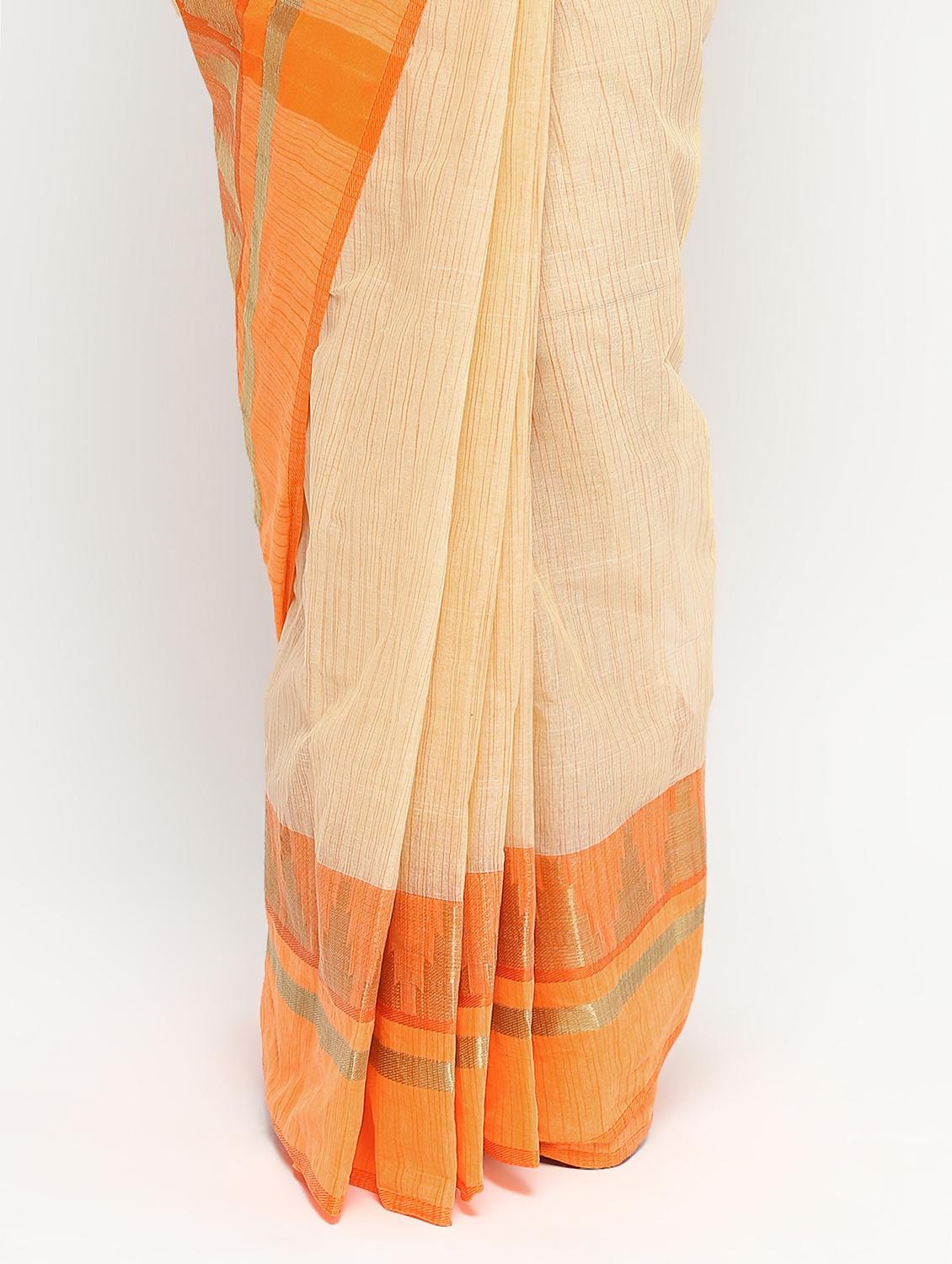 checkered zari motif orange tant saree - 15942001 - Zoom Image - 3