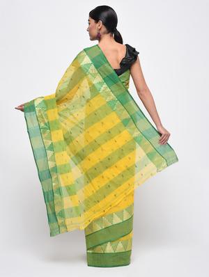 contrast zari border yellow tant saree - 15942002 - Standard Image - 2