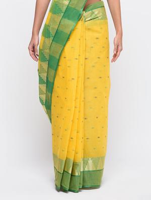 contrast zari border yellow tant saree - 15942002 - Standard Image - 3