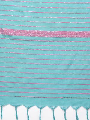 striped pallu sky blue handloom saree with blouse - 15942010 - Standard Image - 5