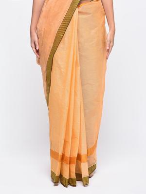 striped zari border peach tant saree - 15942016 - Standard Image - 3