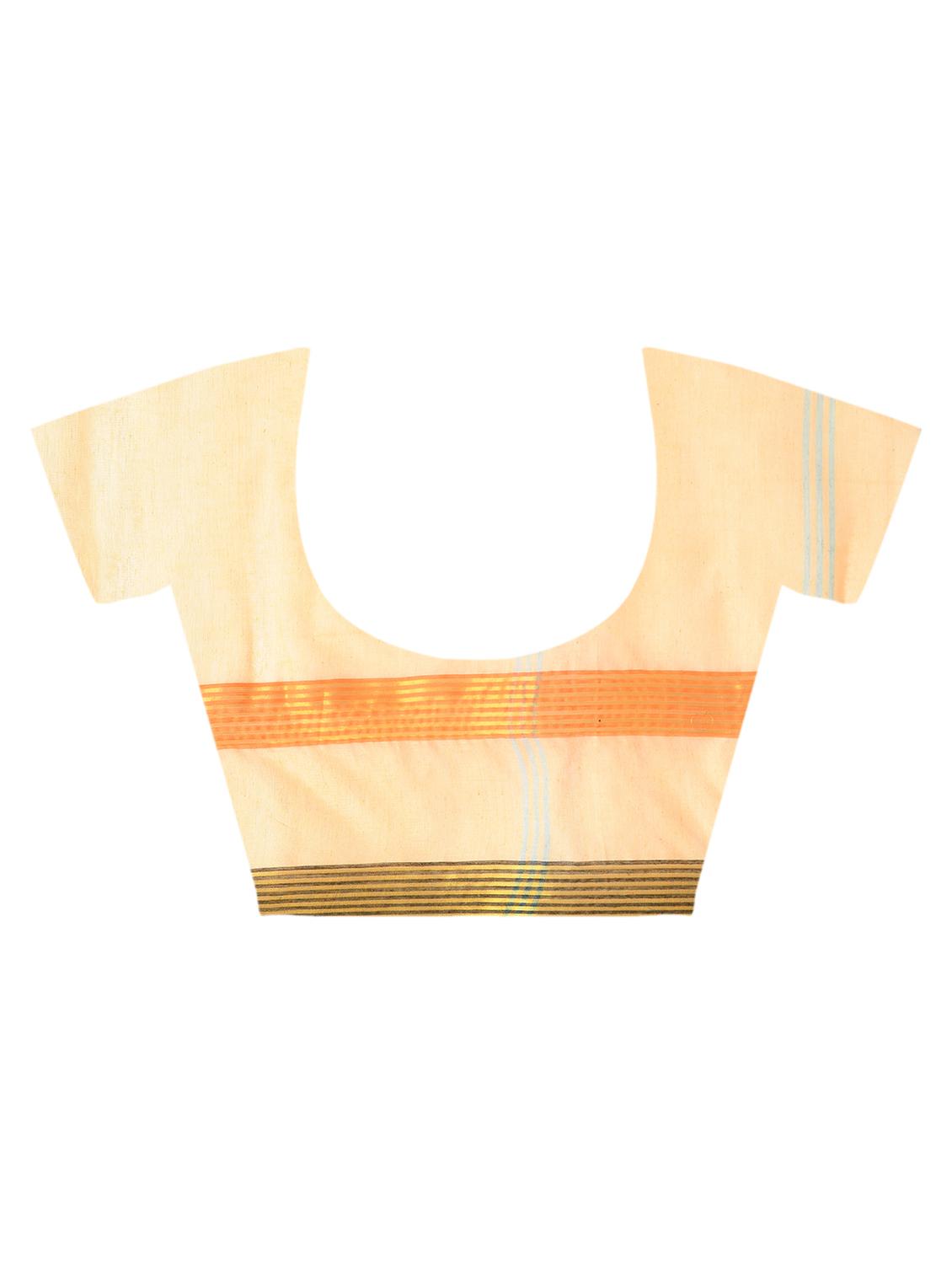 striped zari border peach tant saree - 15942016 - Zoom Image - 4