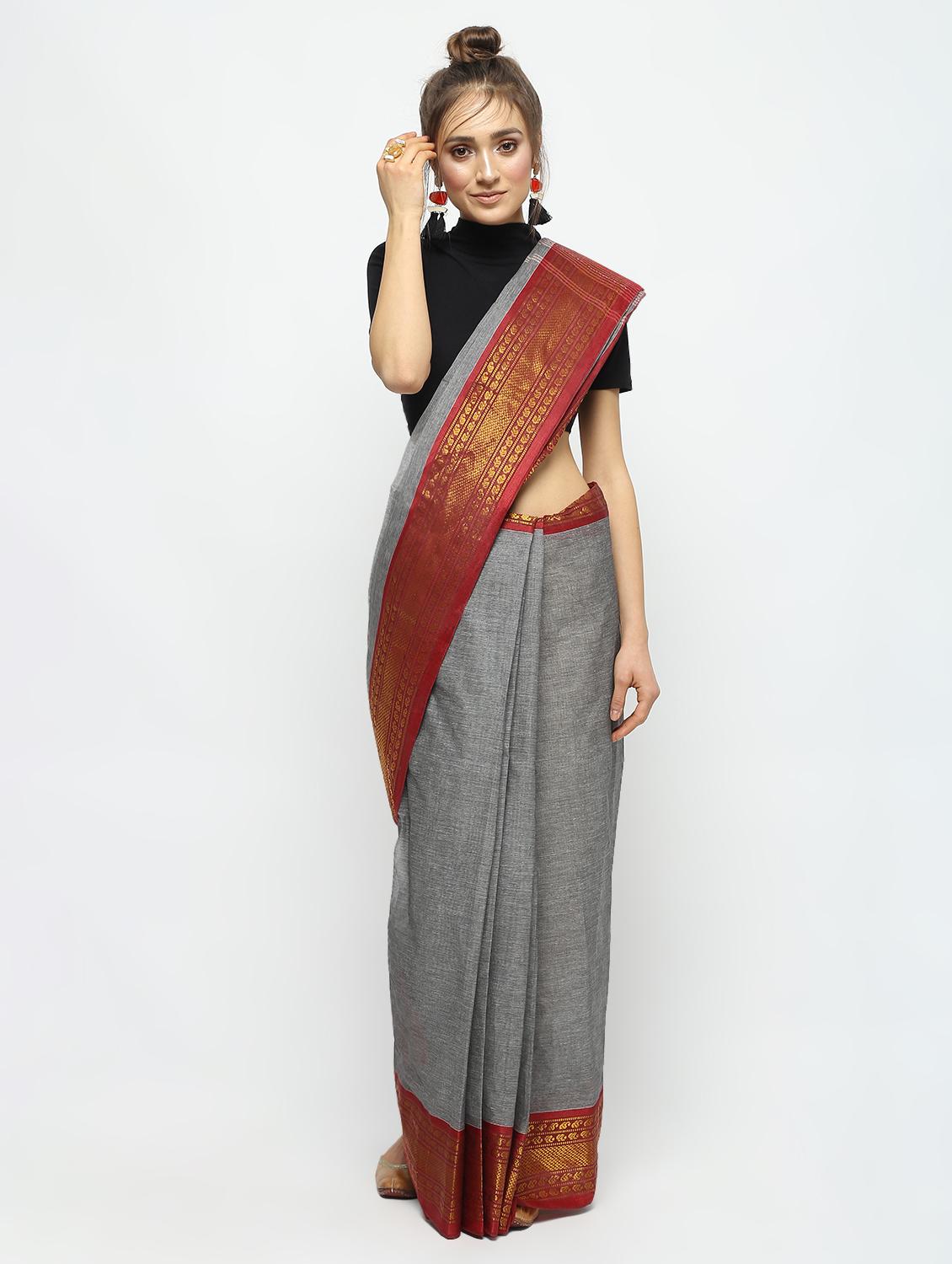 grey cotton tant saree - 15942023 - Zoom Image - 1