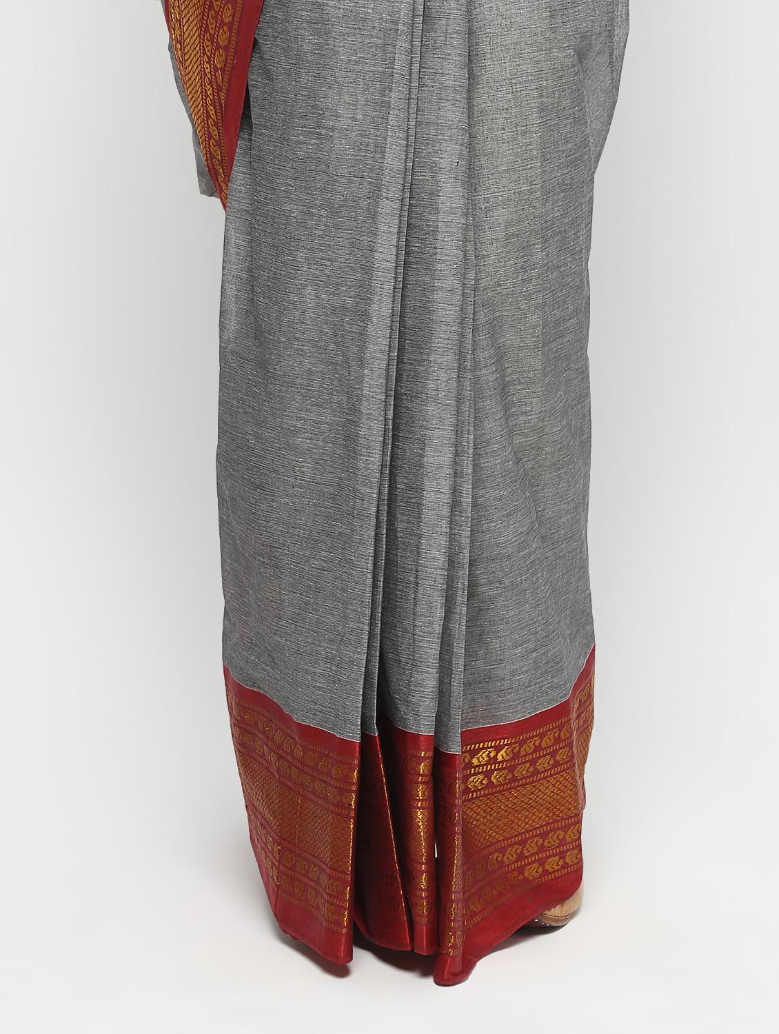 grey cotton tant saree - 15942023 - Zoom Image - 3