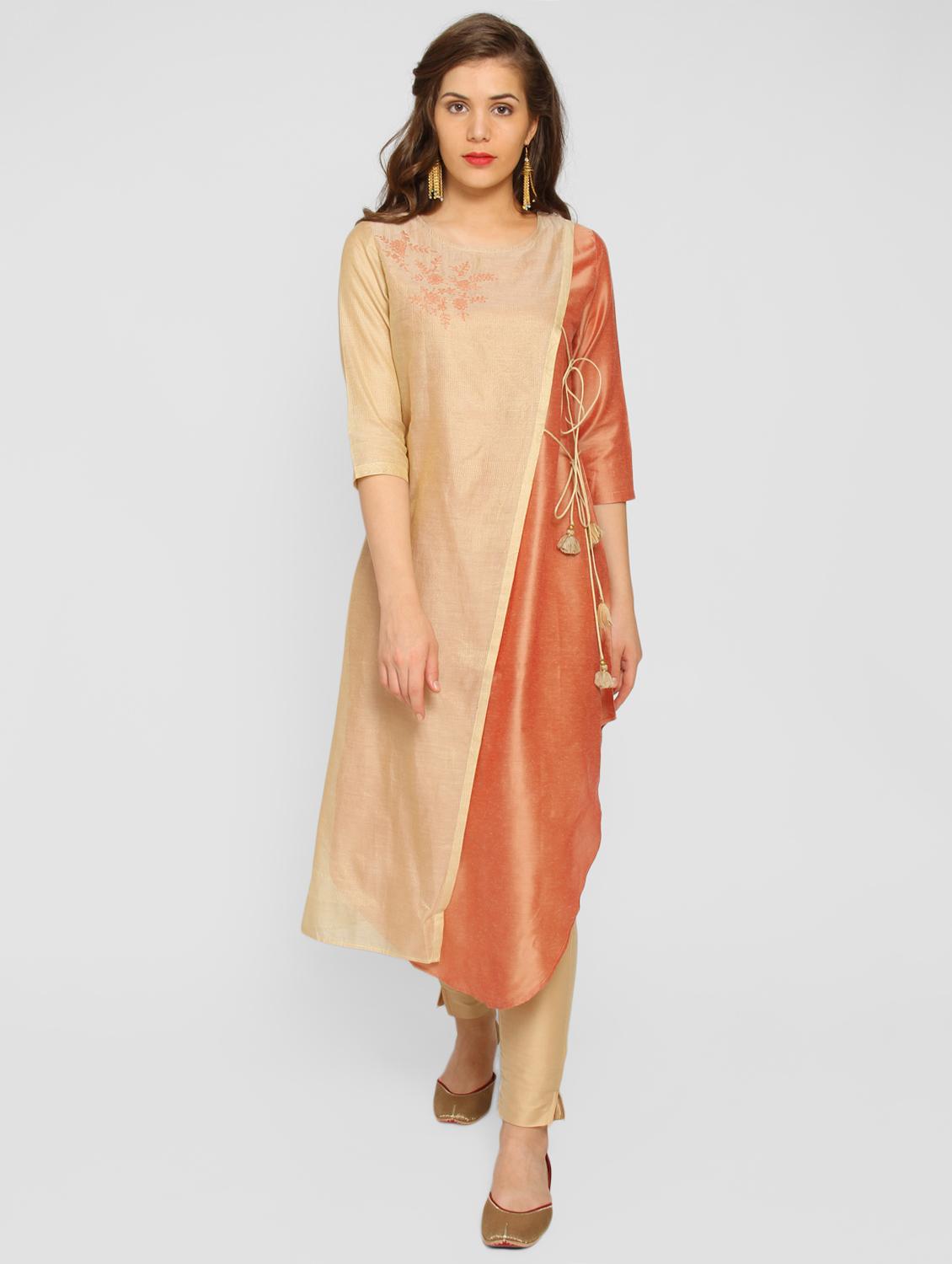 Asymmetric chanderi layered kurta - 15942292 - Zoom Image - 1