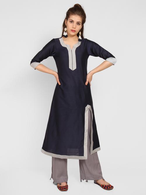 solid slit a-line kurta - 15942306 - Very Small Image - 1