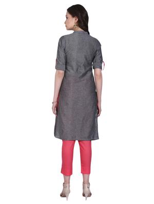 solid straight kurta with tassels - 15942316 - Standard Image - 3