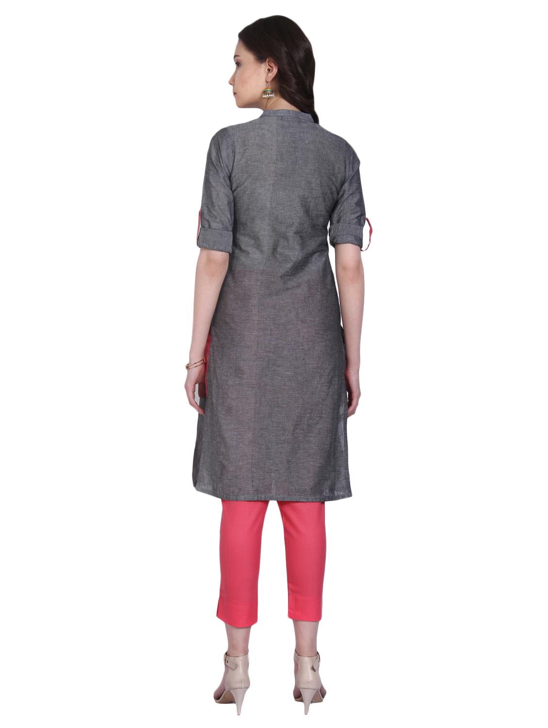 solid straight kurta with tassels - 15942316 - Zoom Image - 3