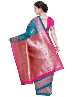 floral zari motif turquoise kanjivaram saree with blouse - 15942388 - Standard Image - 2